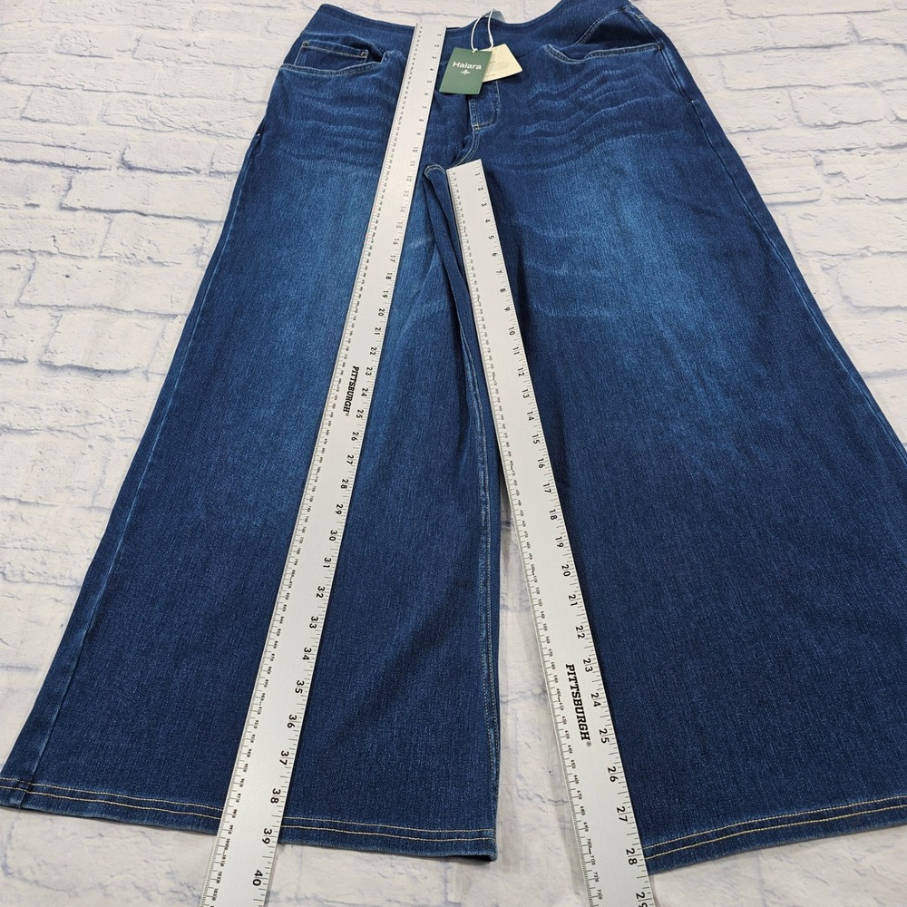 Halara Wide Leg Flex Denim Pants Womens XL Petite Blue Dark Wash Pull On Stretch - Picture 2 of 11